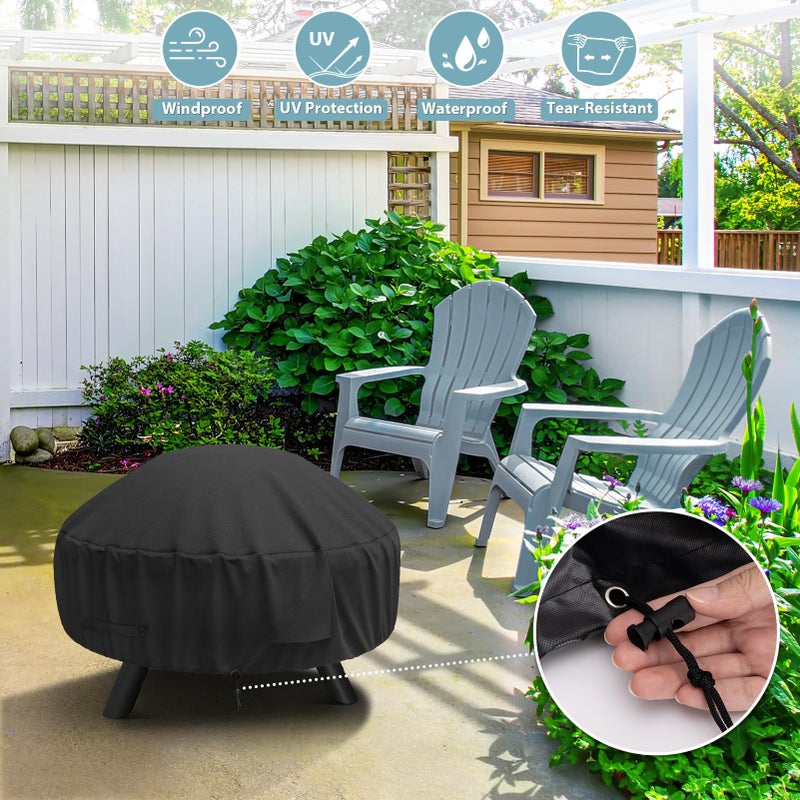 Shinestar غطاء موقد نار دائري SHINESTAR لموقد نار بقطر 22-32 بوصة - مقاوم للماء والرياح، مع أحزمة وفتحات مدمجة، 32 بوصة قطر x 13.5 بوصة ارتفاع، أسود - Image 5